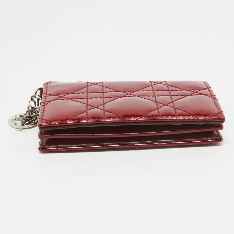 Pre Owned Dior Red Cannage Patent Leather Lady Dior Flap Card Holder