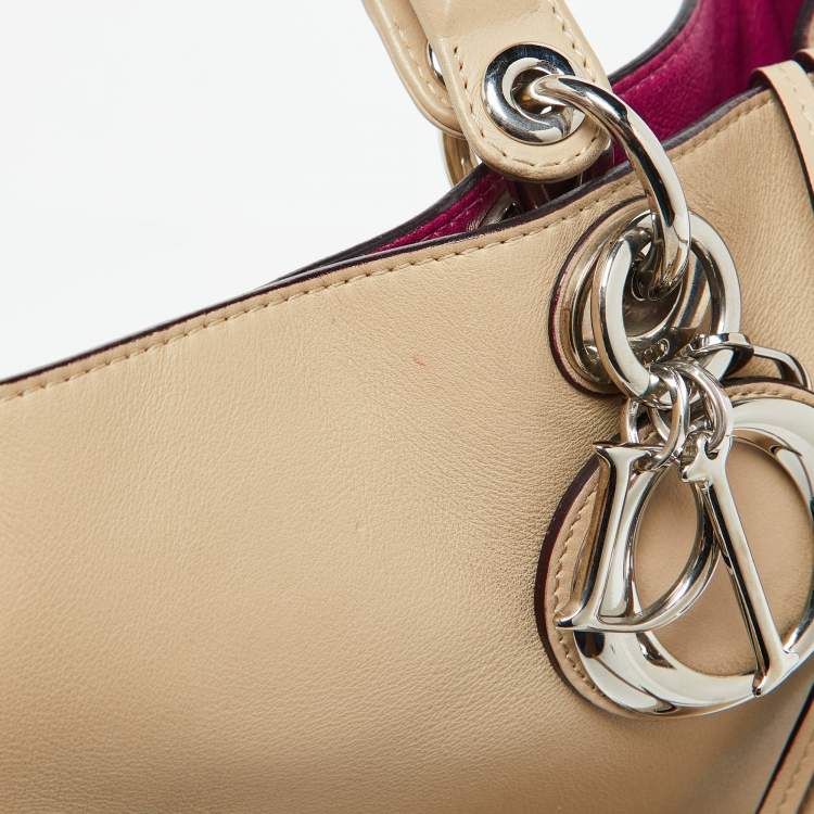 Pre Owned Dior Beige Leather Large Diorissimo Tote