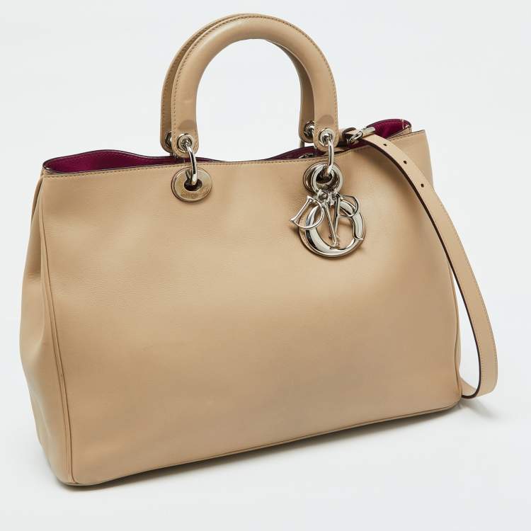 Pre Owned Dior Beige Leather Large Diorissimo Tote