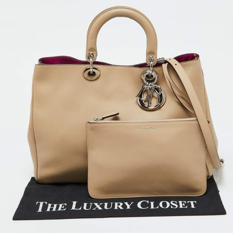 Pre Owned Dior Beige Leather Large Diorissimo Tote