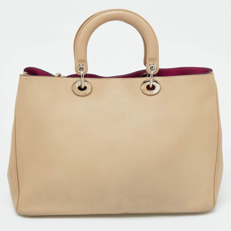 Pre Owned Dior Beige Leather Large Diorissimo Tote