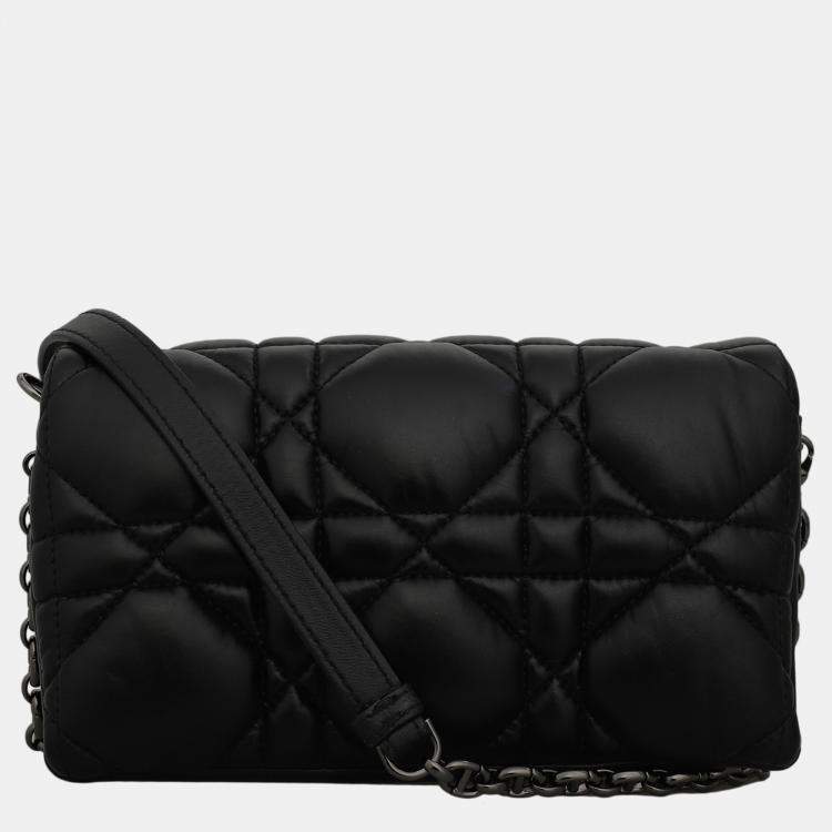 Pre Owned Christian Dior Black Calfskin Leather Caro Macrocannage Mini Bag