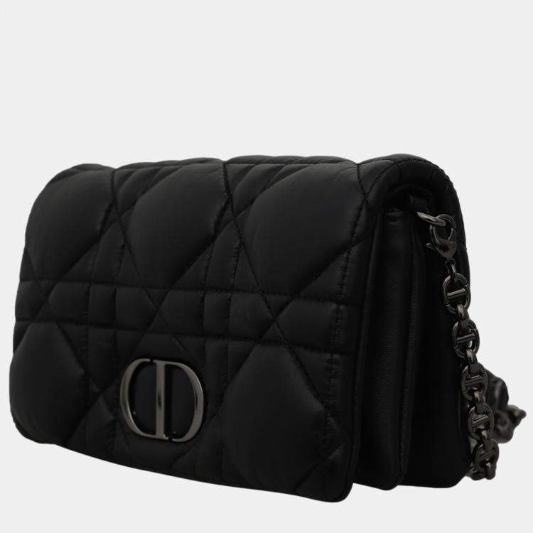 Pre Owned Christian Dior Black Calfskin Leather Caro Macrocannage Mini Bag