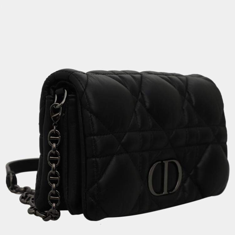 Pre Owned Christian Dior Black Calfskin Leather Caro Macrocannage Mini Bag