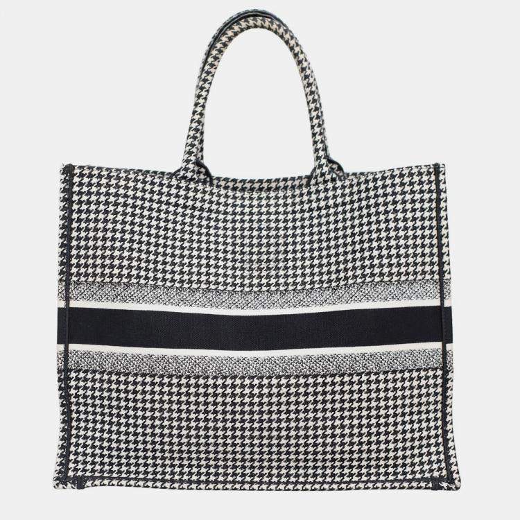 Pre Owned Christian Dior Black/ White Houndstooth Large Book Tote Bag