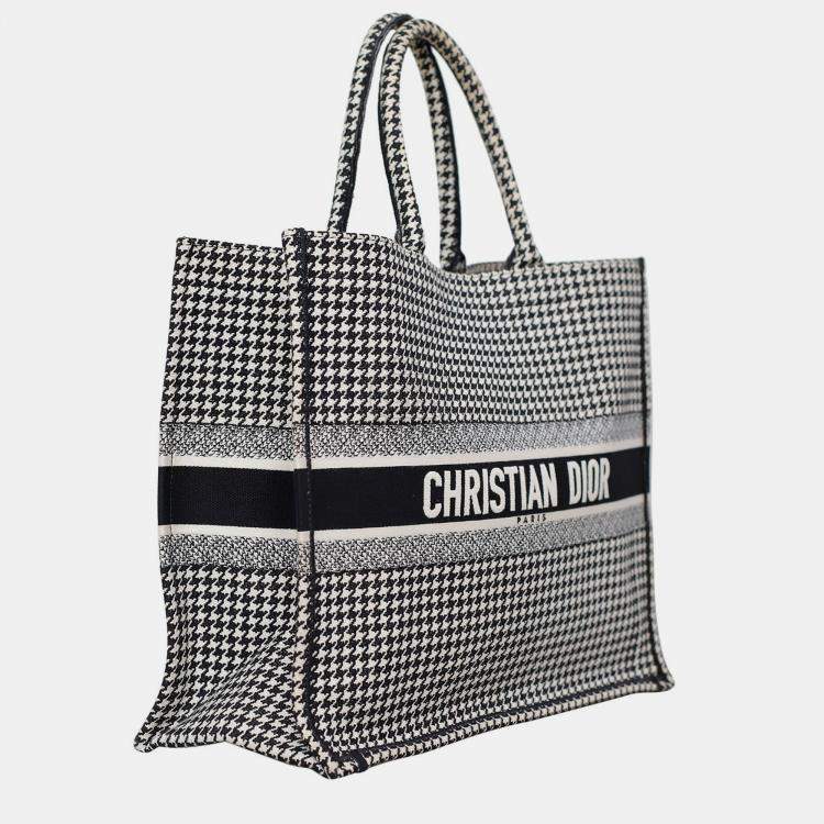 Pre Owned Christian Dior Black/ White Houndstooth Large Book Tote Bag