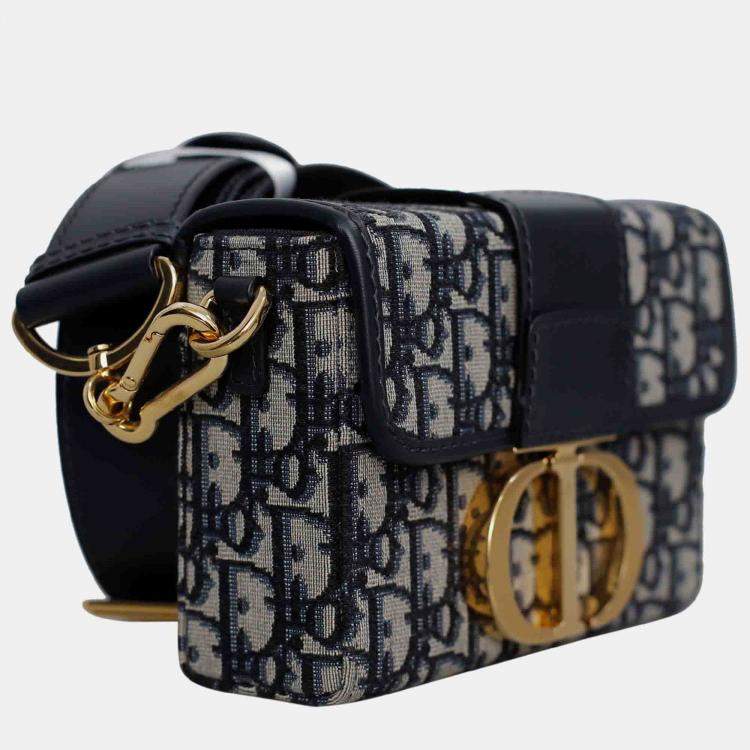 Pre Owned Christian Dior Navy Blue Leather Canvas Montaigne Box 30 Bag