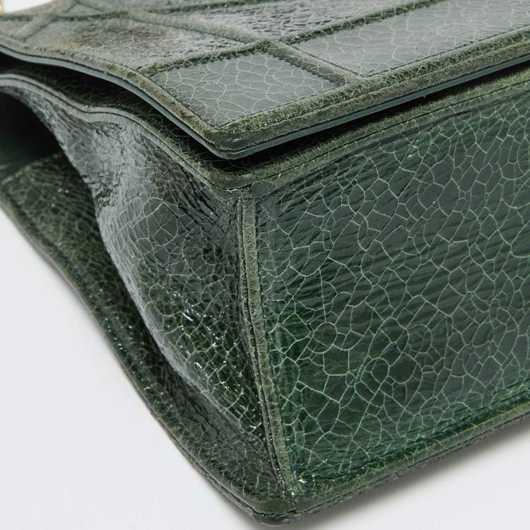 Pre Owned Dior Green Crackle Leather Large Diorama Flap Shoulder Bag