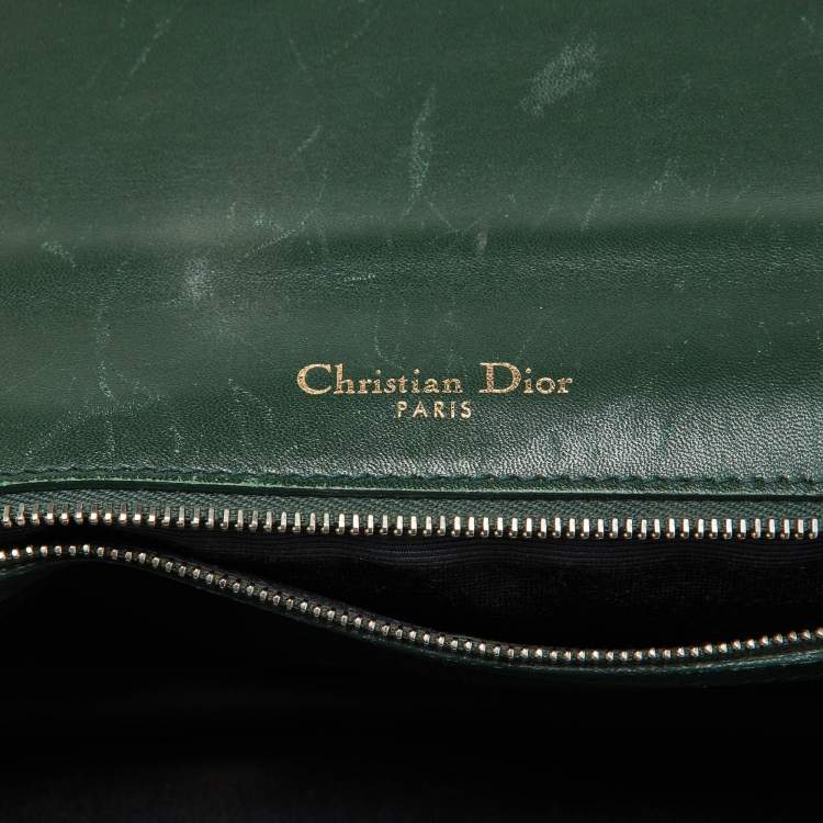 Pre Owned Dior Green Crackle Leather Large Diorama Flap Shoulder Bag