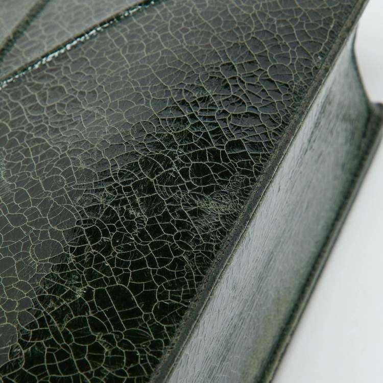 Pre Owned Dior Green Crackle Leather Large Diorama Flap Shoulder Bag