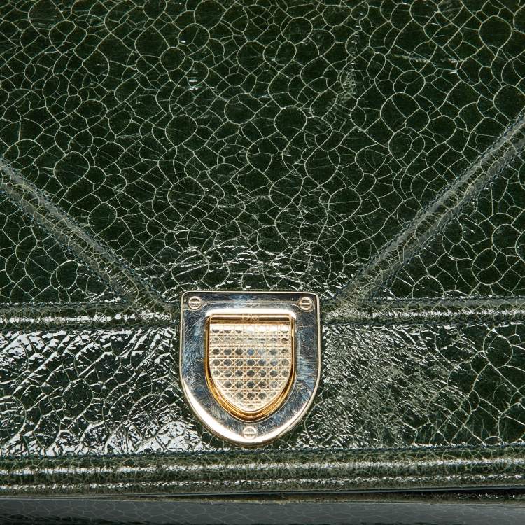 Pre Owned Dior Green Crackle Leather Large Diorama Flap Shoulder Bag
