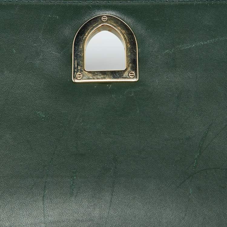 Pre Owned Dior Green Crackle Leather Large Diorama Flap Shoulder Bag