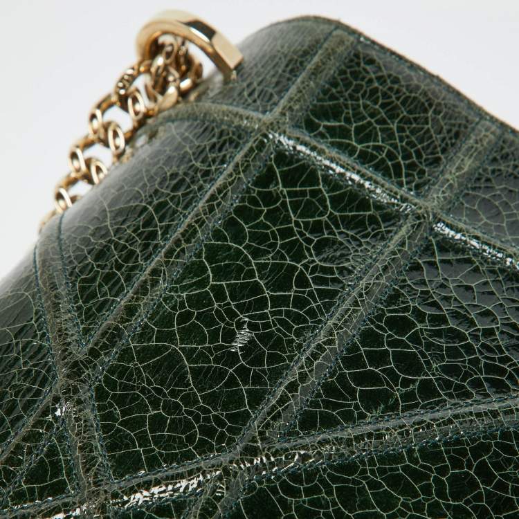 Pre Owned Dior Green Crackle Leather Large Diorama Flap Shoulder Bag