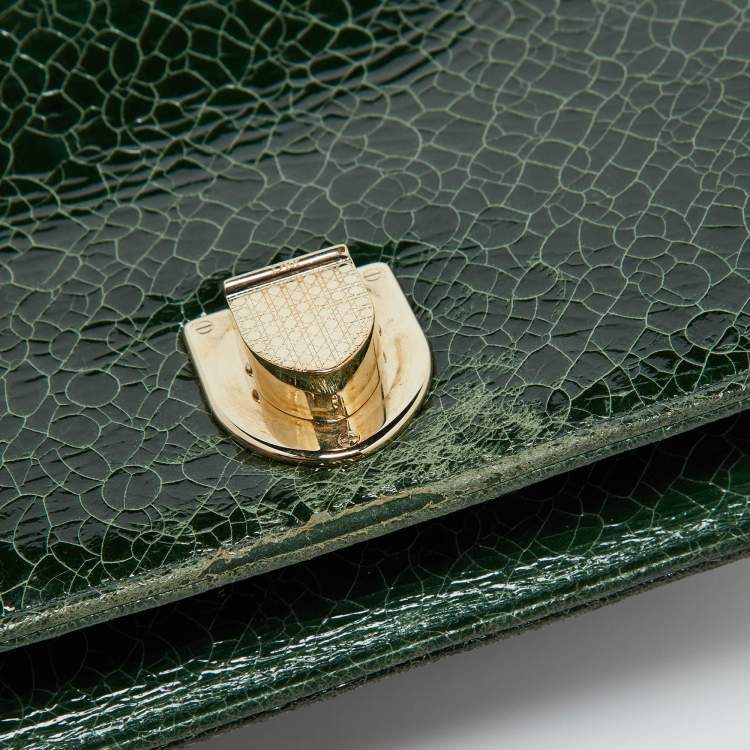 Pre Owned Dior Green Crackle Leather Large Diorama Flap Shoulder Bag