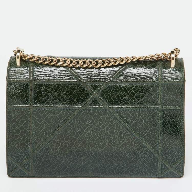 Pre Owned Dior Green Crackle Leather Large Diorama Flap Shoulder Bag