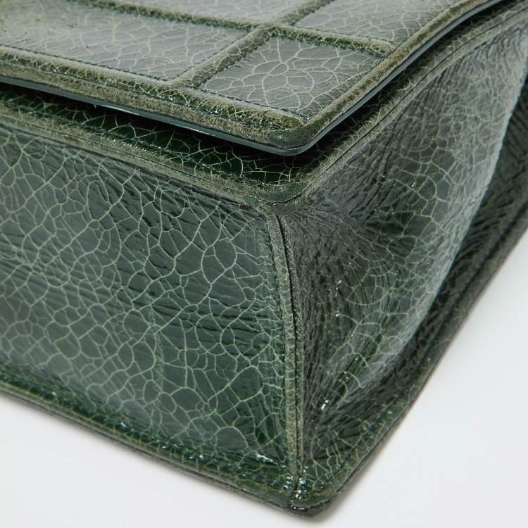 Pre Owned Dior Green Crackle Leather Large Diorama Flap Shoulder Bag