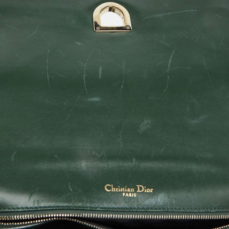 Pre Owned Dior Green Crackle Leather Large Diorama Flap Shoulder Bag
