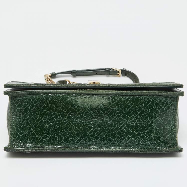 Pre Owned Dior Green Crackle Leather Large Diorama Flap Shoulder Bag