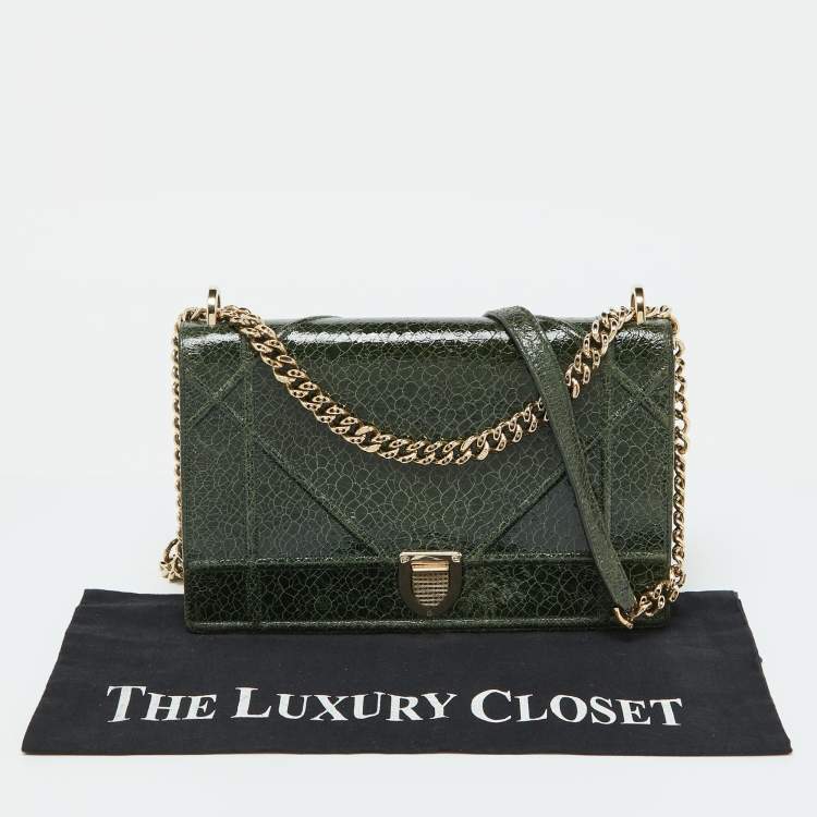 Pre Owned Dior Green Crackle Leather Large Diorama Flap Shoulder Bag