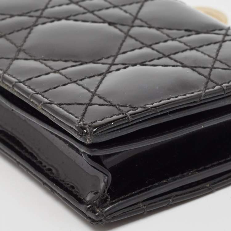 Pre Owned Dior Black Cannage Patent Leather Lady Dior Flap Card Case