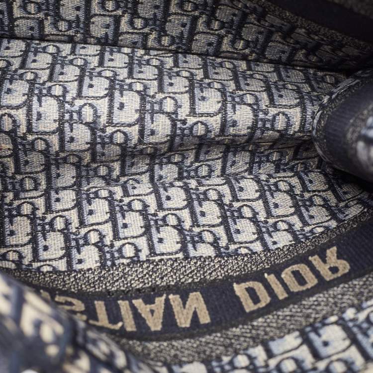 Pre Owned Dior Navy Blue Oblique Embroidered Canvas Medium Book Tote