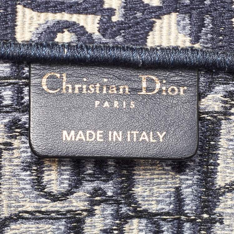 Pre Owned Dior Navy Blue Oblique Embroidered Canvas Medium Book Tote