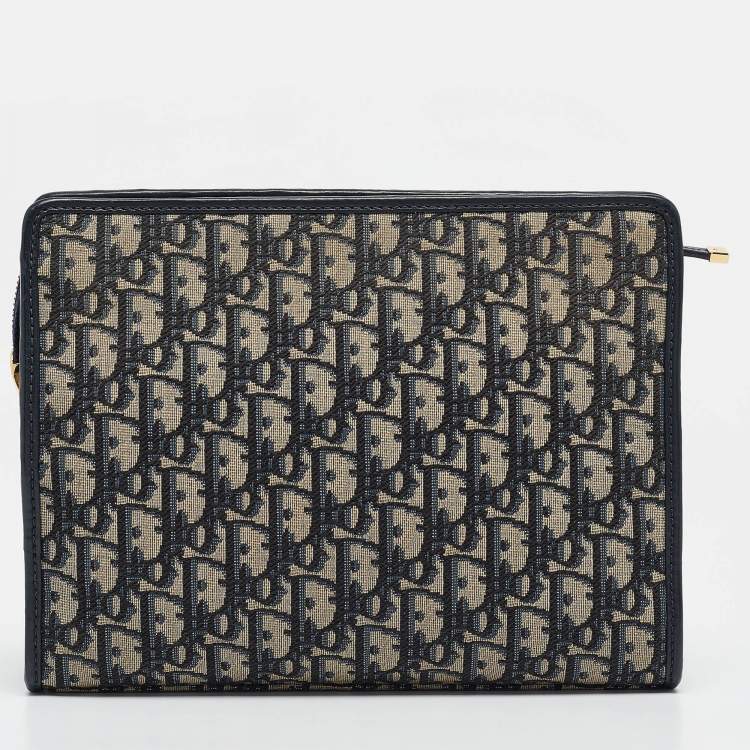 Pre Owned Dior Navy Blue Oblique Jacquard Canvas 30 Montaigne Dea Pouch