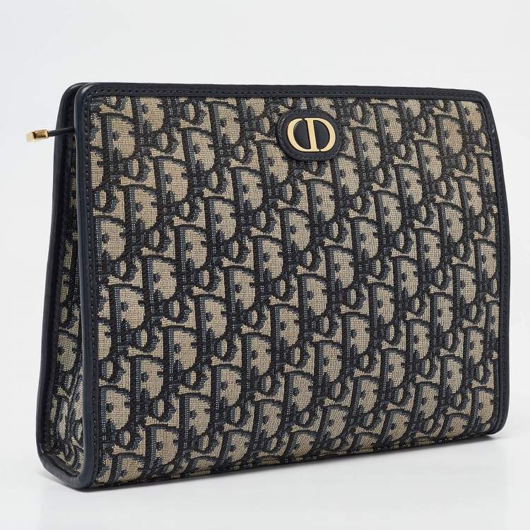 Pre Owned Dior Navy Blue Oblique Jacquard Canvas 30 Montaigne Dea Pouch