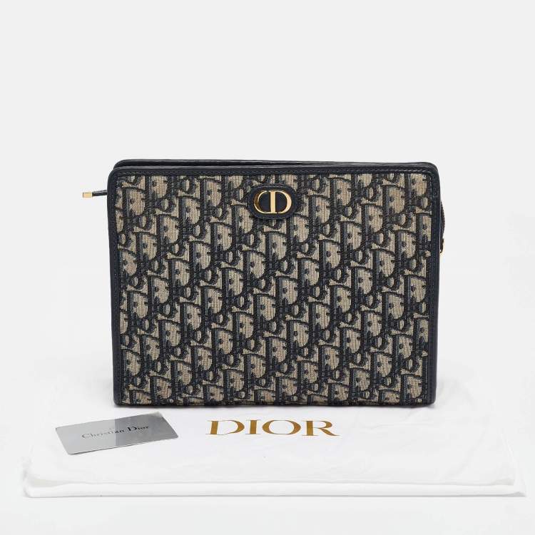 Pre Owned Dior Navy Blue Oblique Jacquard Canvas 30 Montaigne Dea Pouch