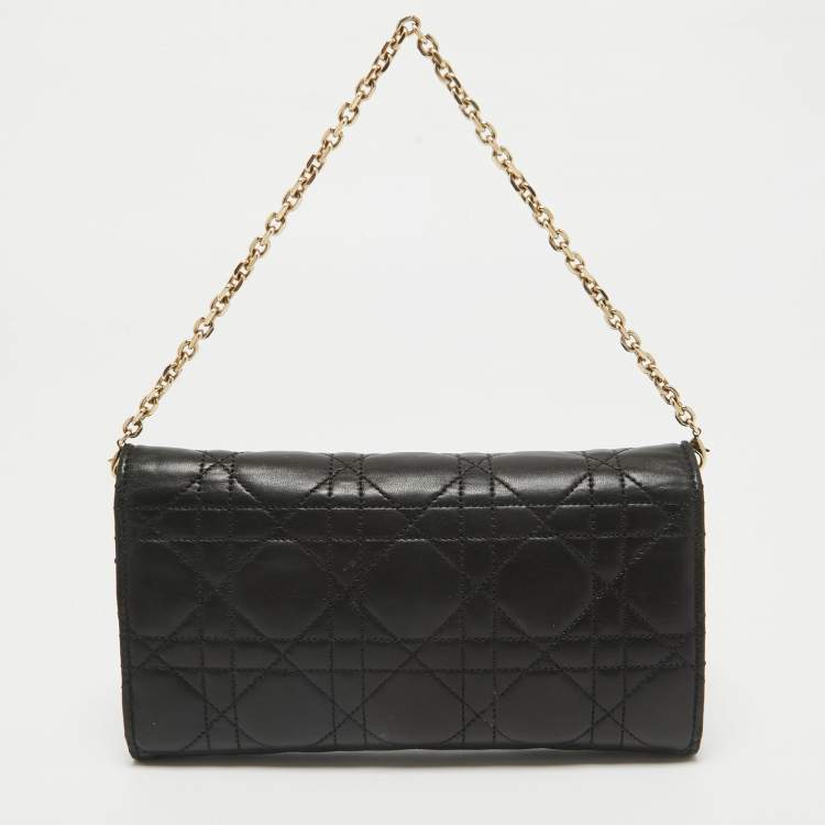 Pre Owned Dior Black Cannage Leather Rendezvous Wallet on Chain