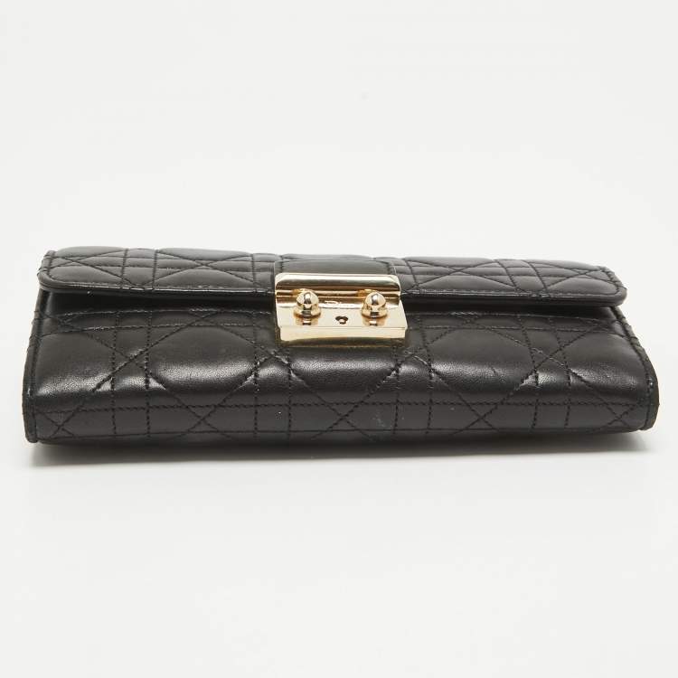 Pre Owned Dior Black Cannage Leather Rendezvous Wallet on Chain