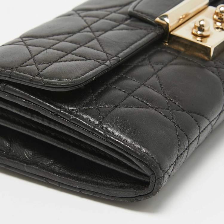 Pre Owned Dior Black Cannage Leather Rendezvous Wallet on Chain