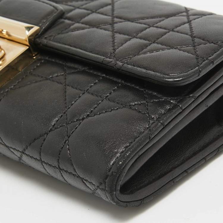 Pre Owned Dior Black Cannage Leather Rendezvous Wallet on Chain