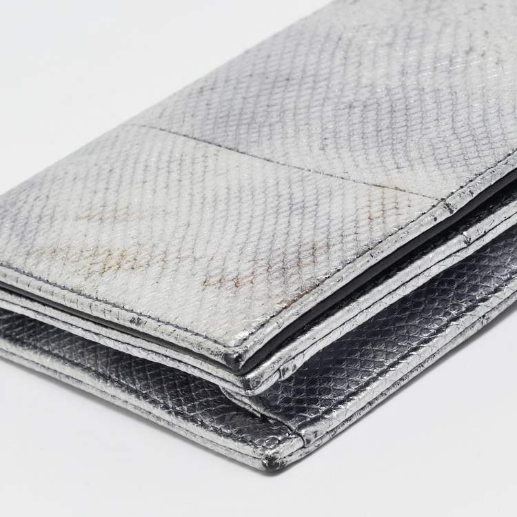 Pre Owned Dior Metallic Grey Lizard Lady Dior Long Chain Clutch