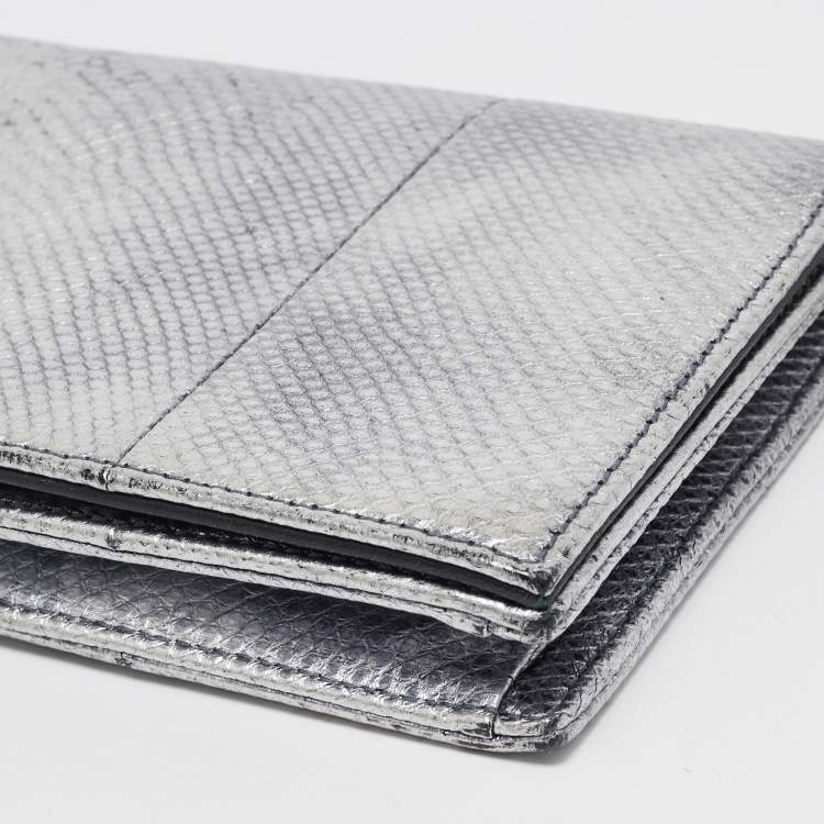 Pre Owned Dior Metallic Grey Lizard Lady Dior Long Chain Clutch