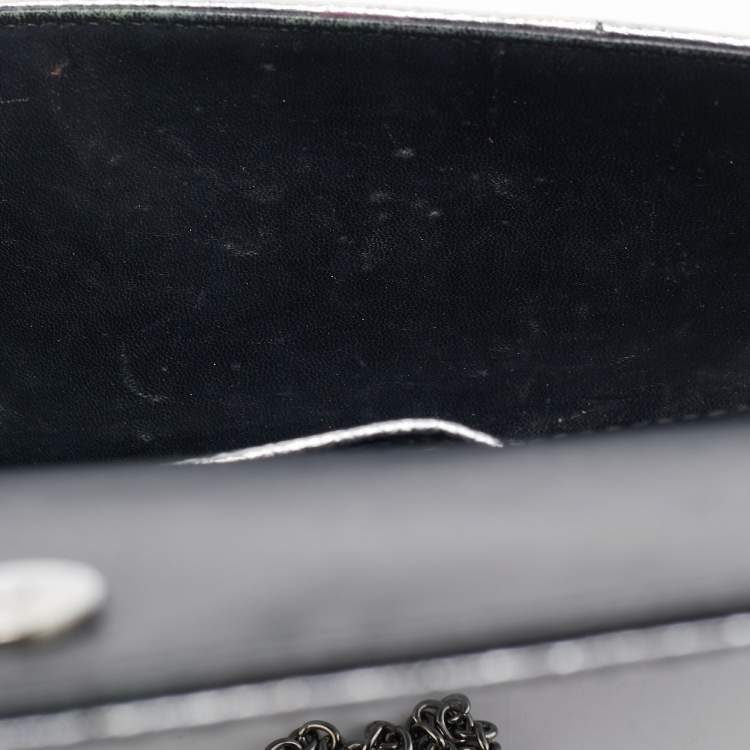 Pre Owned Dior Metallic Grey Lizard Lady Dior Long Chain Clutch