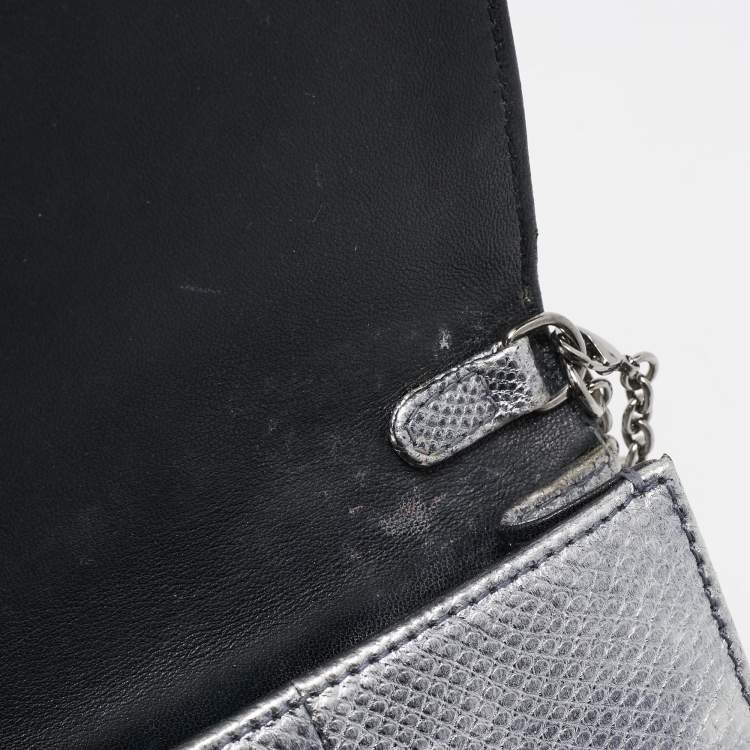 Pre Owned Dior Metallic Grey Lizard Lady Dior Long Chain Clutch