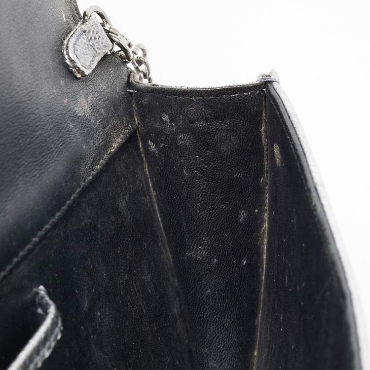 Pre Owned Dior Metallic Grey Lizard Lady Dior Long Chain Clutch