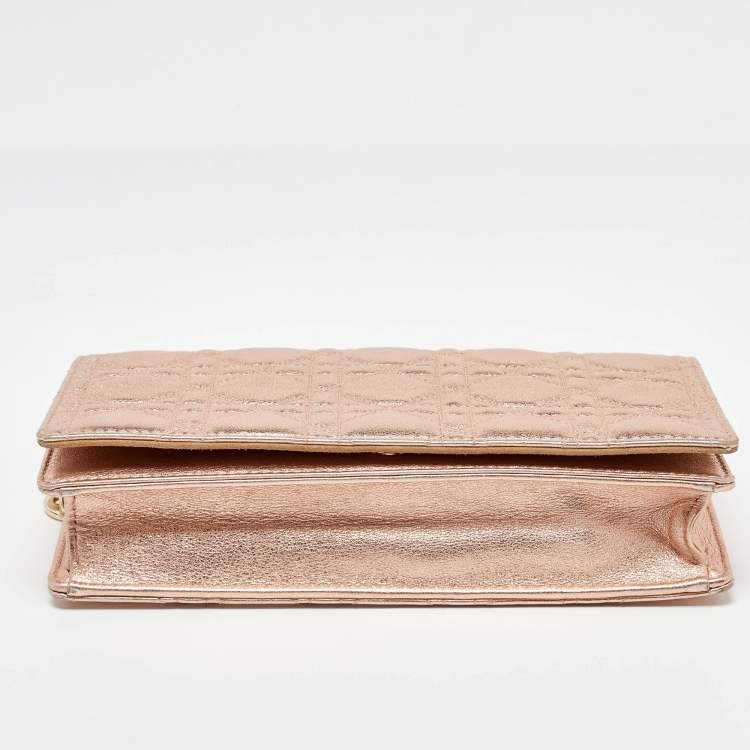 Pre Owned Dior Metallic Rose Gold Cannage Leather Lady Dior Clutch