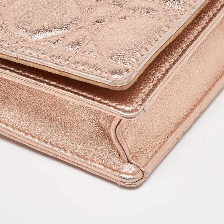 Pre Owned Dior Metallic Rose Gold Cannage Leather Lady Dior Clutch