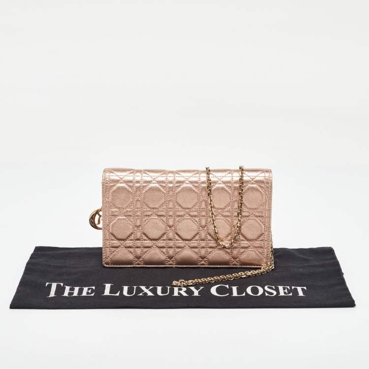 Pre Owned Dior Metallic Rose Gold Cannage Leather Lady Dior Clutch