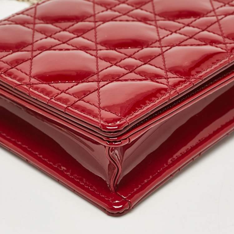 Pre Owned Dior Red Cannage Patent Leather Lady Dior Chain Pouch