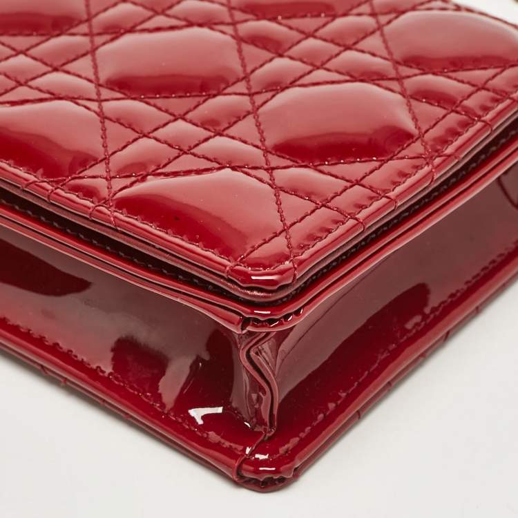 Pre Owned Dior Red Cannage Patent Leather Lady Dior Chain Pouch