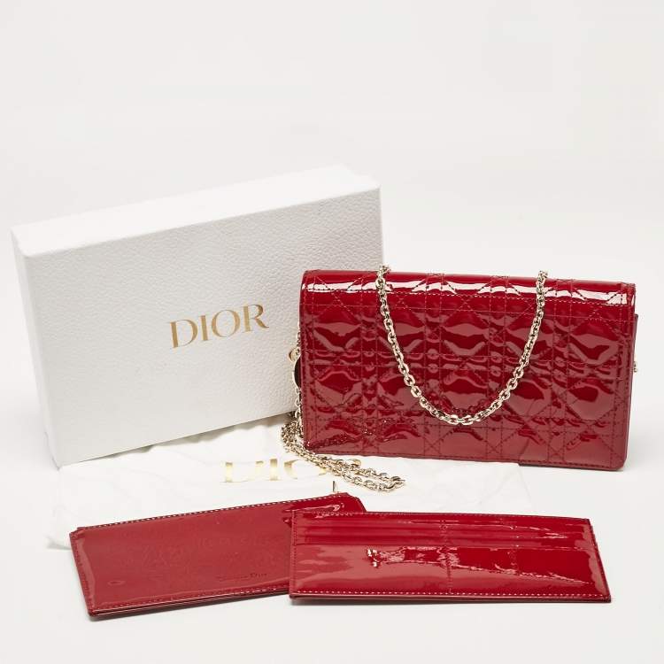 Pre Owned Dior Red Cannage Patent Leather Lady Dior Chain Pouch