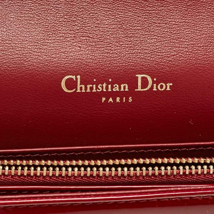 Pre Owned Dior Red Cannage Patent Leather Lady Dior Chain Pouch