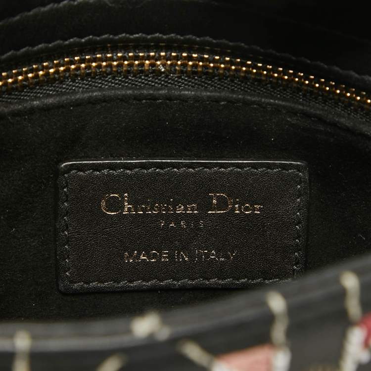 Pre Owned Dior Black Leather Mini Embroidered Beaded Lady Dior Tote