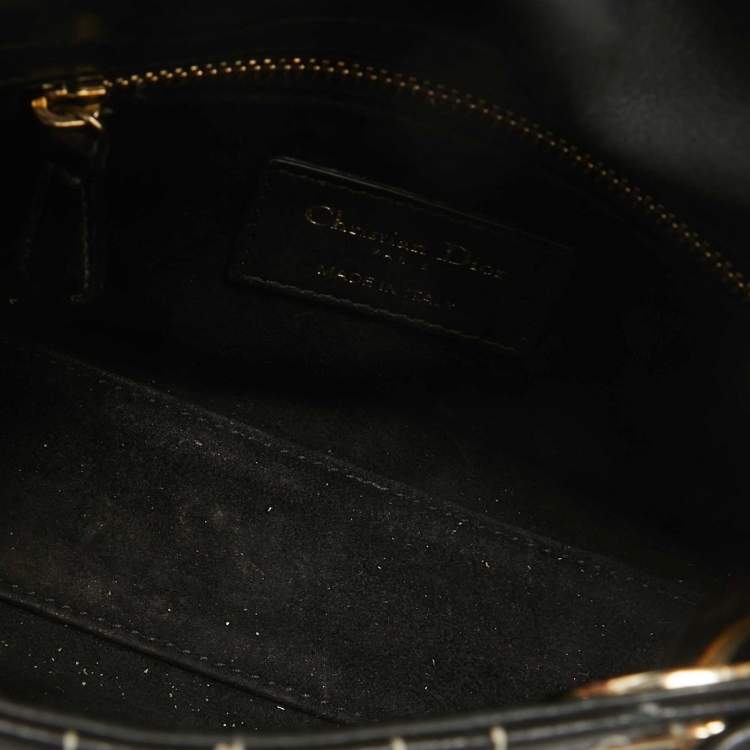 Pre Owned Dior Black Leather Mini Embroidered Beaded Lady Dior Tote