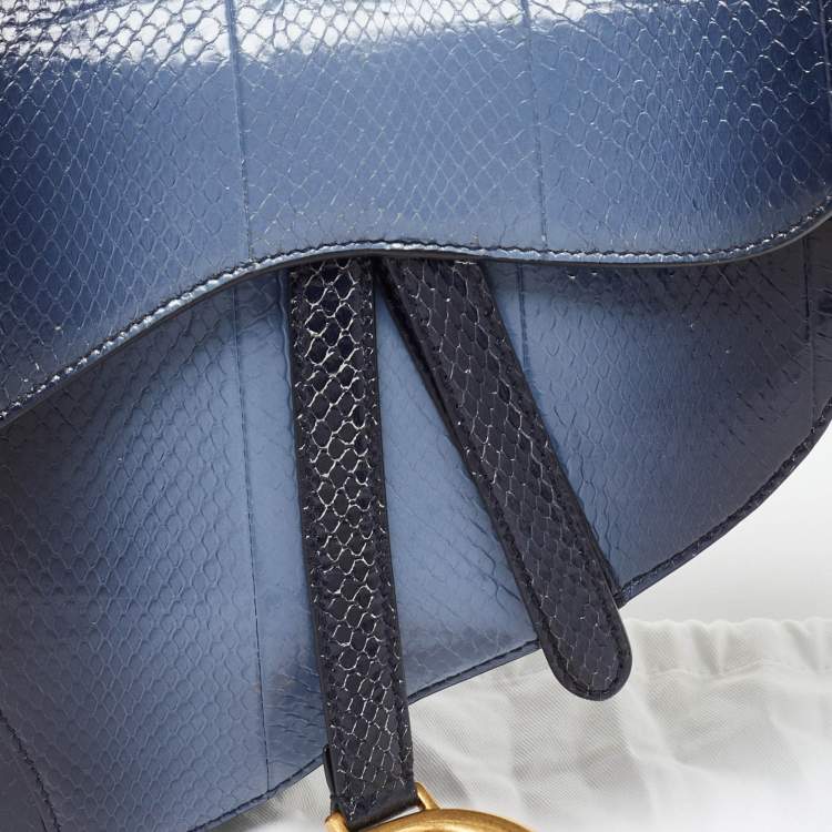 Pre Owned Dior Navy Blue Snakeskin Leather Classic Saddle Bag
