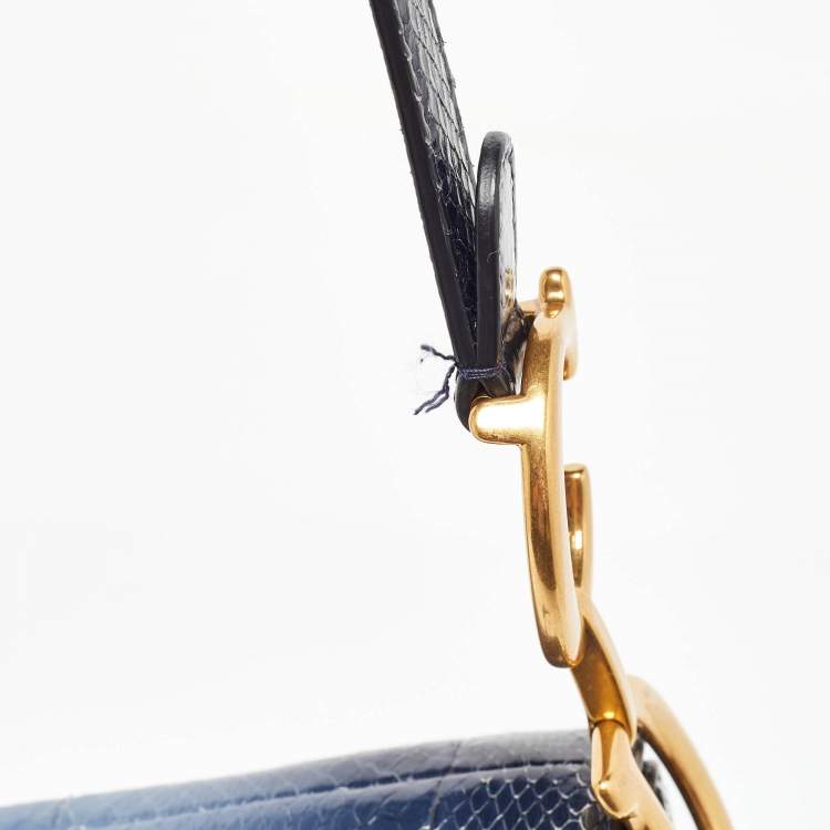 Pre Owned Dior Navy Blue Snakeskin Leather Classic Saddle Bag