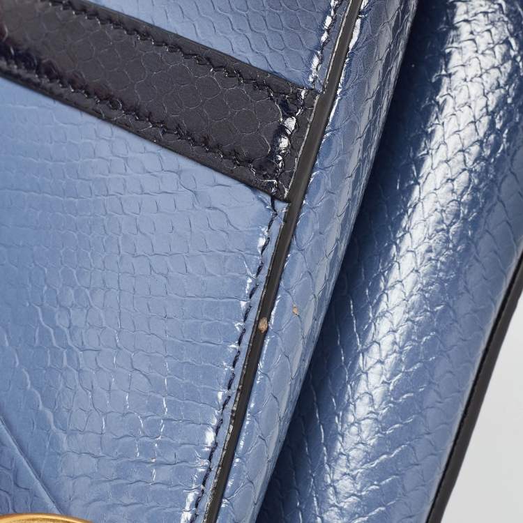Pre Owned Dior Navy Blue Snakeskin Leather Classic Saddle Bag